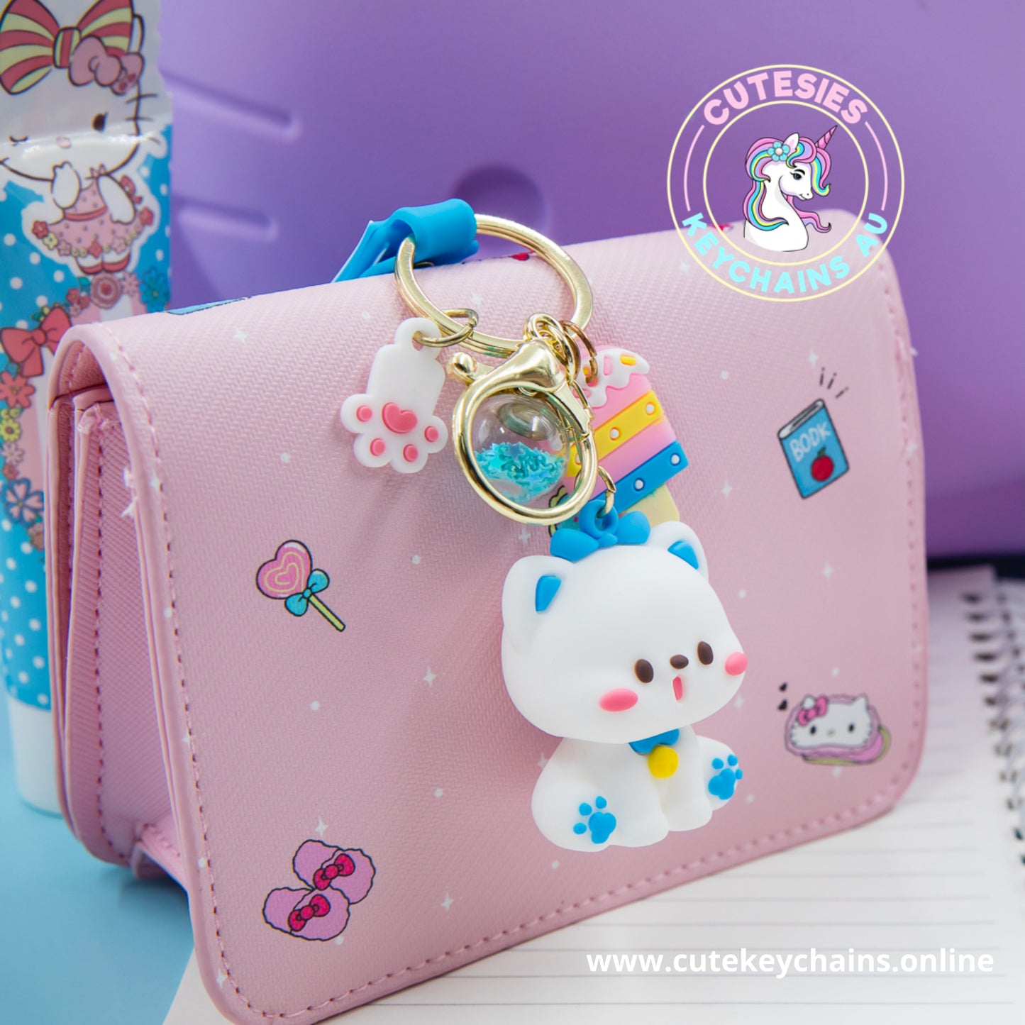 Cute Blue Kitty Keychain, Key Chain for Women, Key Chain for kids, Gifts for girl keychain, kawaii keychain, cute keychain Australia