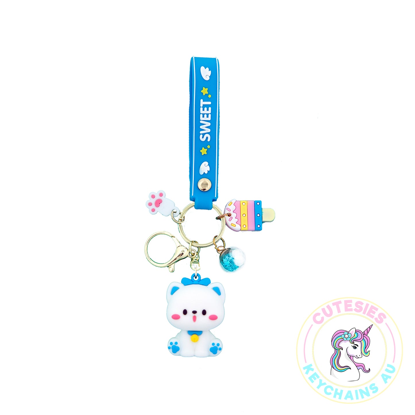Cute Blue Kitty Keychain, Key Chain for Women, Key Chain for kids, Gifts for girl keychain, kawaii keychain, cute keychain Australia