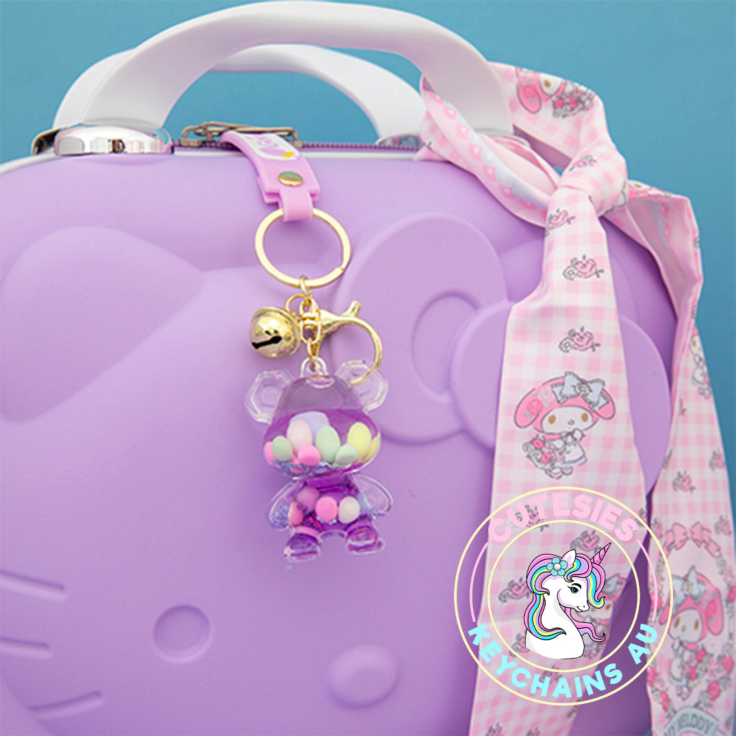 Cute Quicksand Bear Keychain (Purple) - 3d acrylic Keychain, Oil drip keychain, liquid keychain, Floating quicksand Keychain