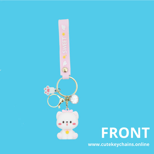 Cute Pink Cat Keychain, 3d Keyring, Keychain Pattern Svg, Key Chain for Women, Key Chain for kids, Gifts for girl keychain,