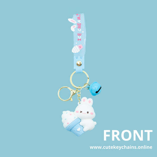 Cute Blue Easter Bunny Keychain - 3d Keychain, Key Chain for Women, Key Chain for kids, Gifts for girl keychain, kawaii