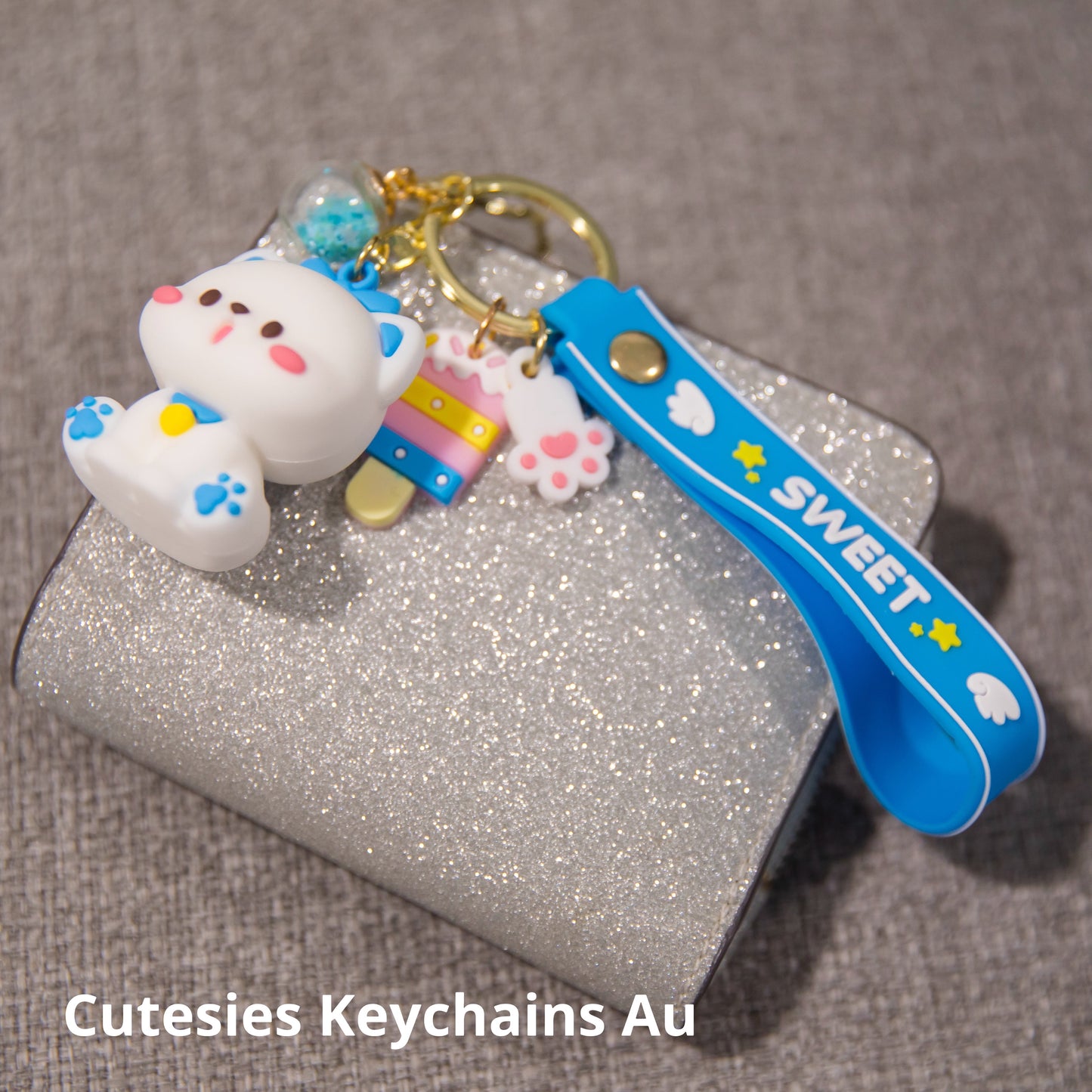 Cute Blue Kitty Keychain, Key Chain for Women, Key Chain for kids, Gifts for girl keychain, kawaii keychain, cute keychain Australia