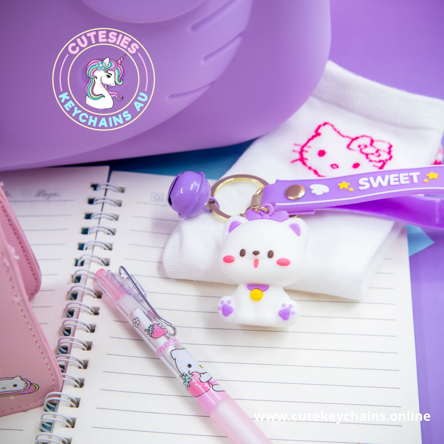 Cute Purple Cat Keychain, 3d Keyring, Keychain Pattern Svg, Key Chain for Women, Key Chain for Women, Key Chain for kids, Gifts for girl keychain, kawaii keychain, cute keychain Australia