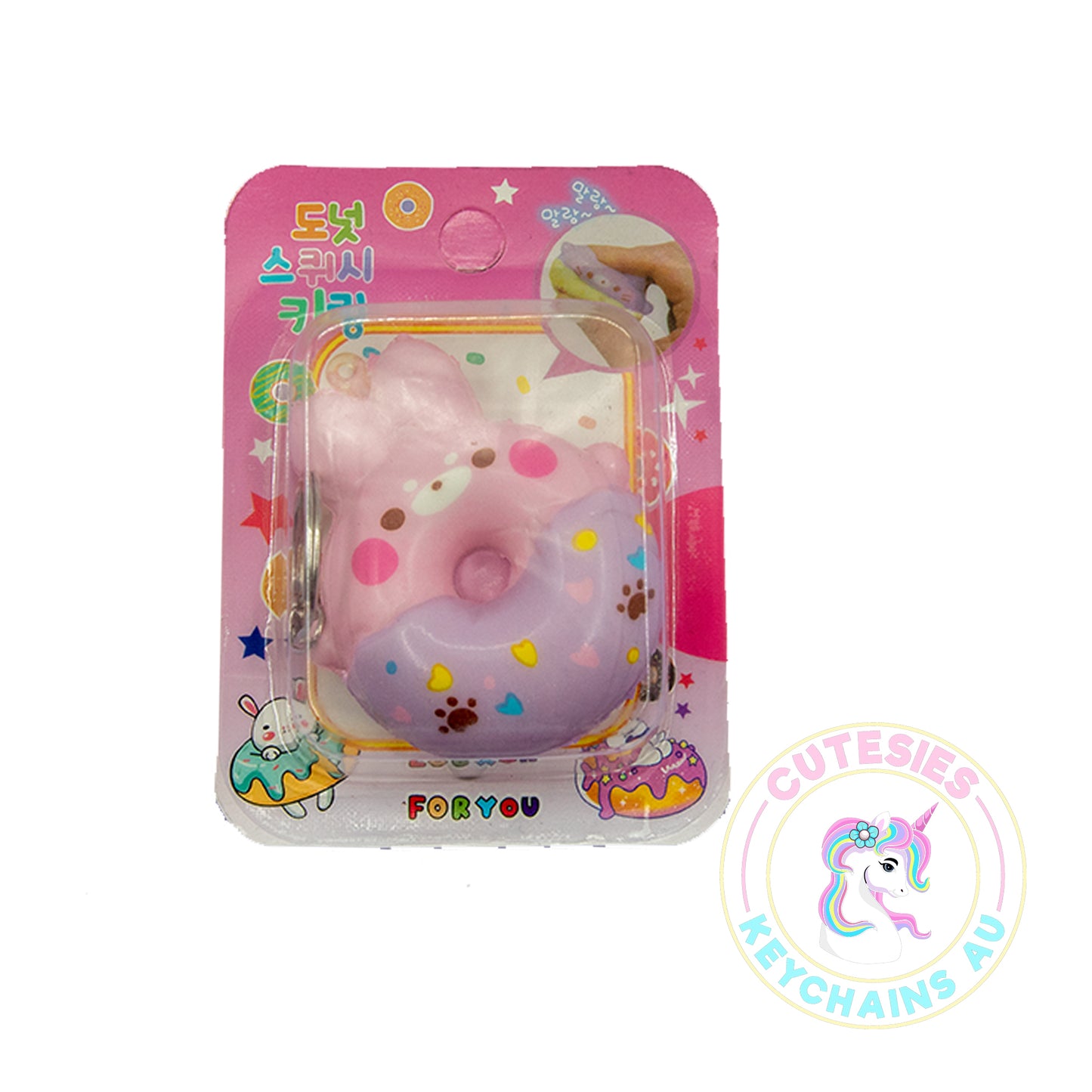 Cute DIY Squishy Keychain - Squish 5 -Kawaii squishy, donut keychain, DIY silver keychain, squishy animals, adorable keychain, cute accessory, portable squishy, compact keychain, kawaii accessory, DIY keychain craft