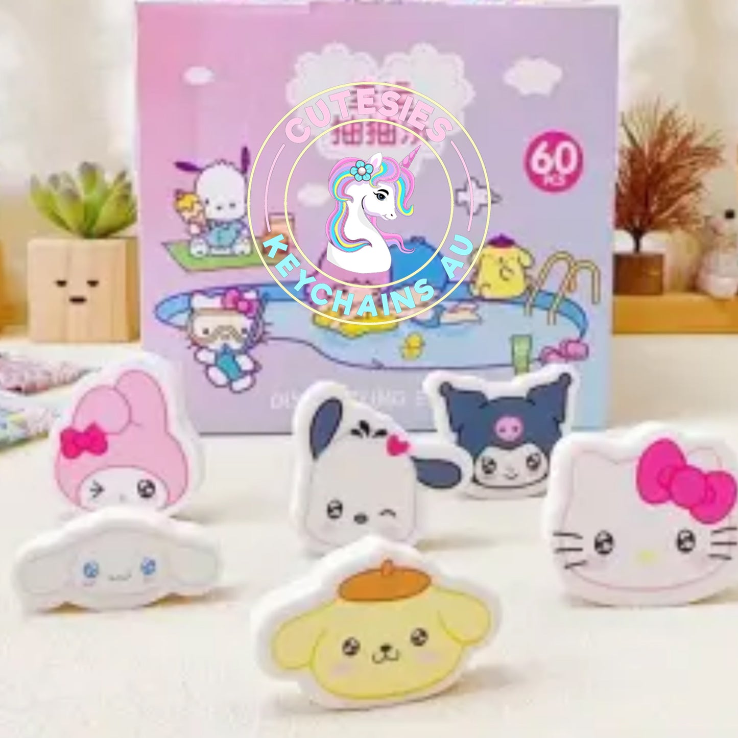 Cute Character Mystery Erasers - 2 pack random - Mystery sanrio eraser, sanrio eraser australia, kawaii stationery, Kawaii Mystery bag.