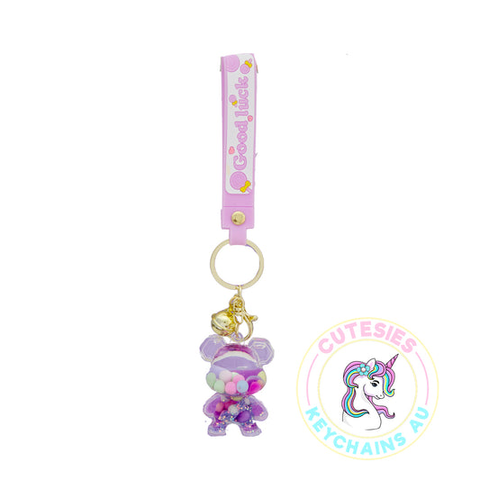 Cute Quicksand Bear Keychain (Purple) - 3d acrylic Keychain, Oil drip keychain, liquid keychain, Floating quicksand Keychain