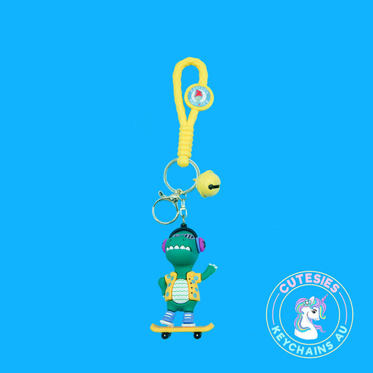 Cute Dinosaur Skating Keychain - 3d keychain, creative dinosaur keychain, cute gift for boys, cute keychain for boys schoolbag