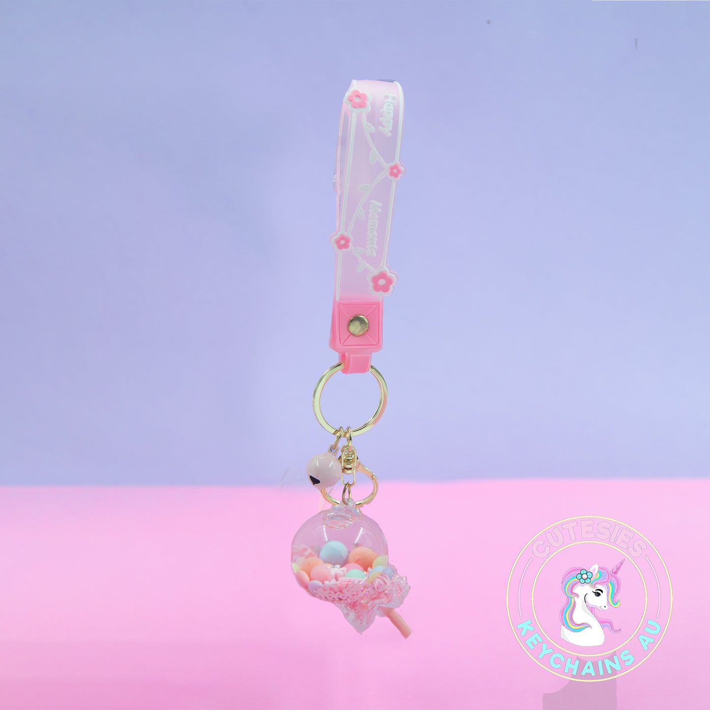 Cute Quicksand Lollipop Keychain (Pink) - 3d acrylic Keychain, Oil drip keychain, liquid keychain, Floating quicksand Keychain