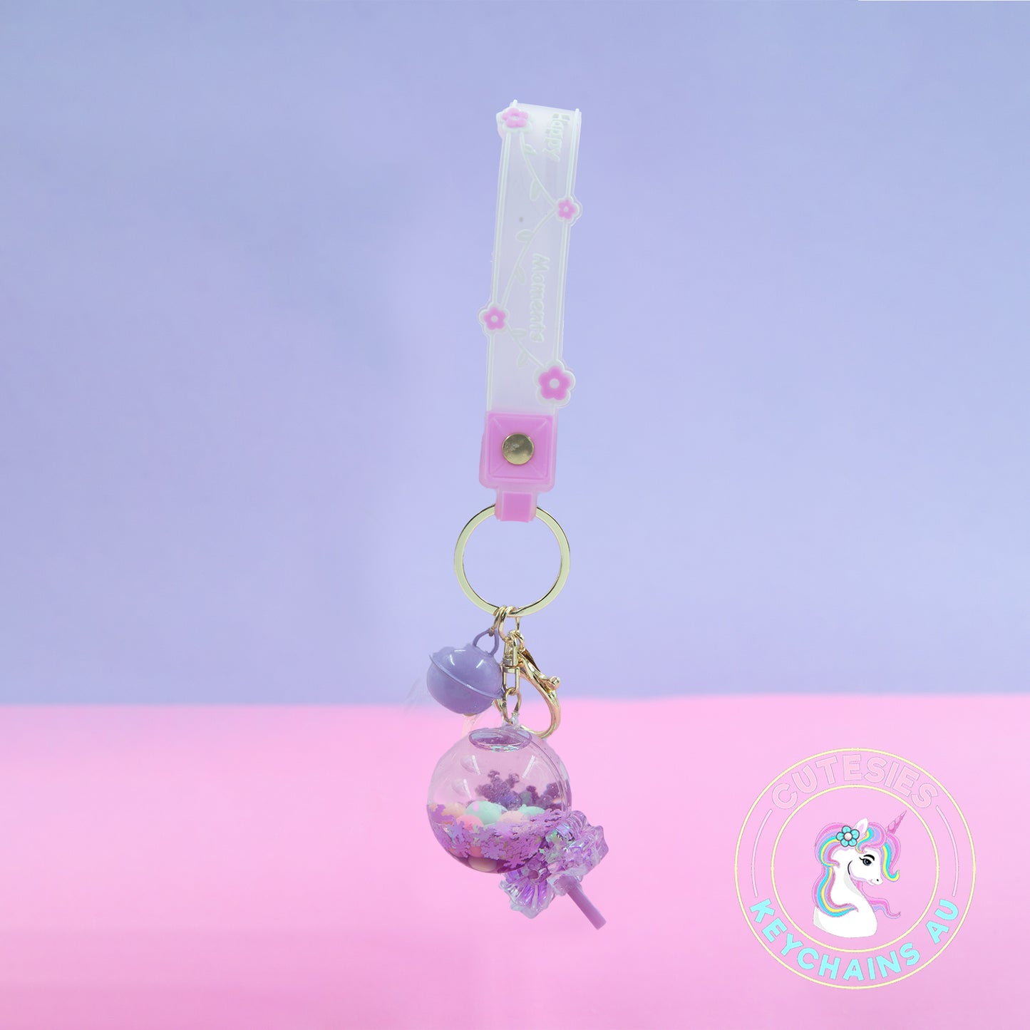 Cute Quicksand Lollipop Keychain (Purple) - 3d acrylic Keychain, Oil drip keychain, liquid keychain, Floating quicksand Keychain