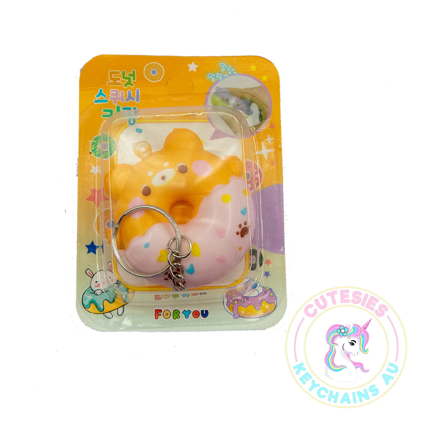 Cute DIY Squishy Keychain - Squish 2 - Kawaii Panda Bear donut shape -Kawaii squishy, donut keychain, DIY silver keychain, squishy animals, adorable keychain, cute accessory, portable squishy, compact keychain, kawaii accessory, DIY keychain craft