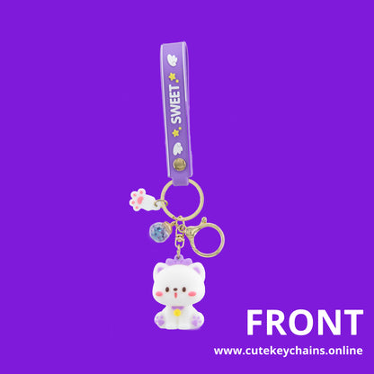 Cute Purple Cat Keychain,  3d Keyring, Keychain Pattern Svg, Key Chain for Women, Key Chain for Women, Key Chain for kids,