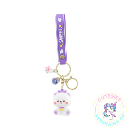 Cute Purple Cat Keychain,  3d Keyring, Keychain Pattern Svg, Key Chain for Women, Key Chain for Women, Key Chain for kids,
