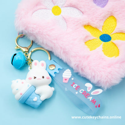 Cute Blue Easter Bunny Keychain - 3d Keychain, Key Chain for Women, Key Chain for kids, Gifts for girl keychain, kawaii
