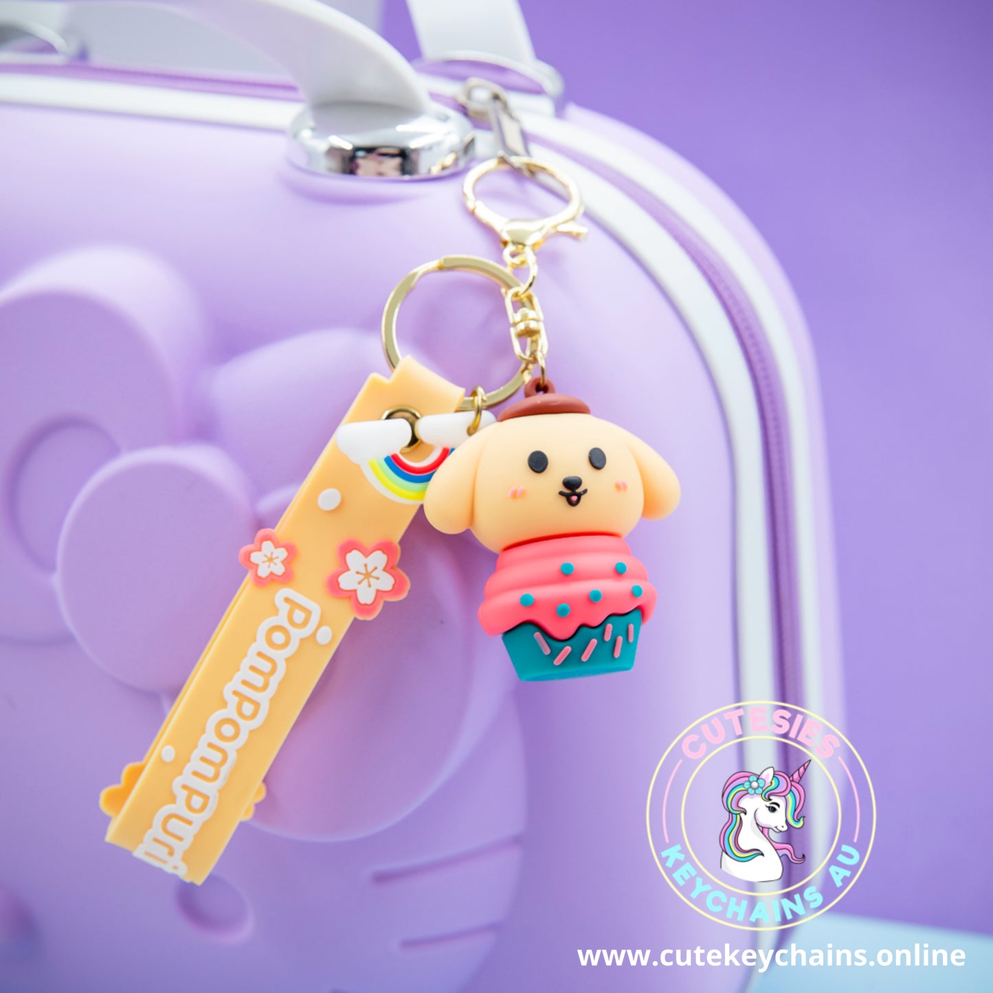 Cute PomPom Puppy Keychain -  3d Keychain, Key Chain for Women, Key Chain for kids, Gifts for girl keychain, kawaii keychain, cute keychain Australia, frog lover, Kawaii Lover&nbsp;