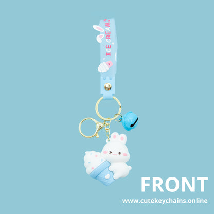 Cute Blue Easter Bunny Keychain - 3d Keychain, Key Chain for Women, Key Chain for kids, Gifts for girl keychain, kawaii