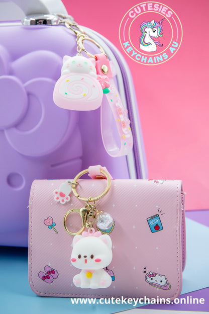 Cute Pink Cat Keychain, 3d Keyring,  Keychain Pattern Svg, Key Chain for Women, Key Chain for kids,  Gifts for girl keychain,