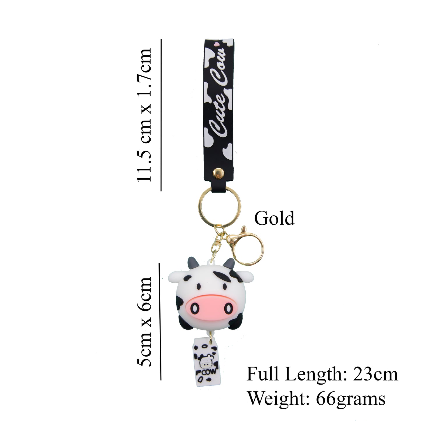 Cute black and white cow keychain with matching milk carton pendant and wristlet that says cute cow