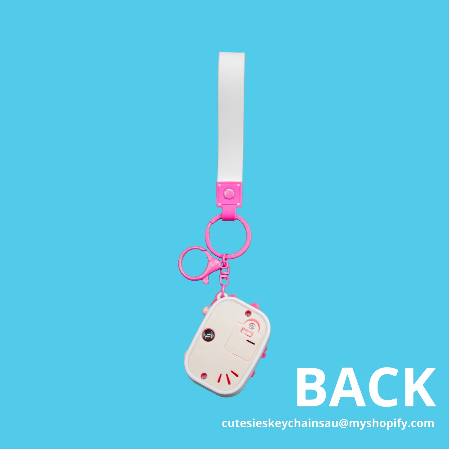 Cute, Hello Bear Projector toy keychain, with adorable Rabbit on the side and matching wristlet