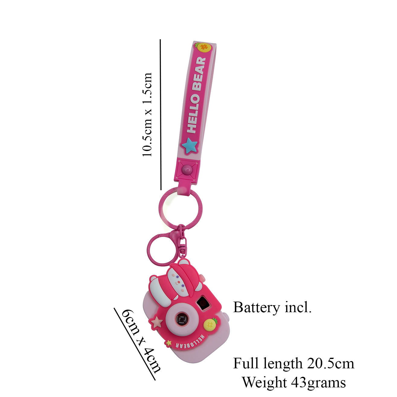 Cute, Hello Bear Projector toy keychain, with adorable Rabbit on the side and matching wristlet