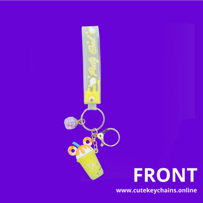 Cute Yellow Boba Keychain, Keychain Pattern Svg, Key Chain for Women, Key Chain for Women, Key Chain for kids,  Gifts for girl keychain