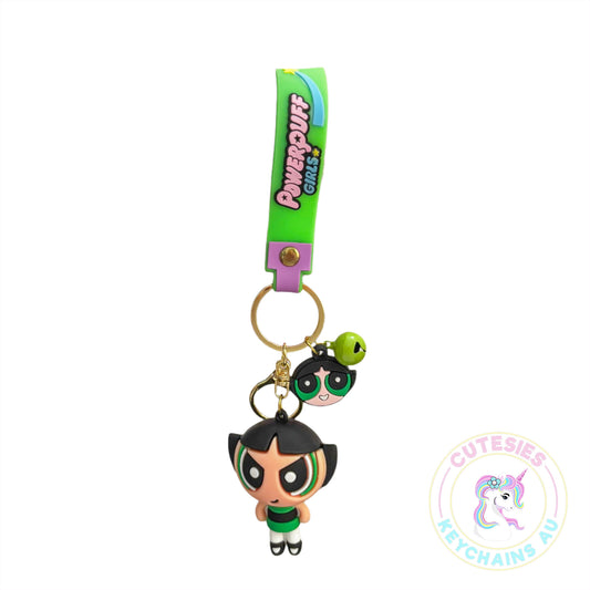 Cute power puff girl keychain, gift for girl, character keychain, power puff girl green, girls keychain