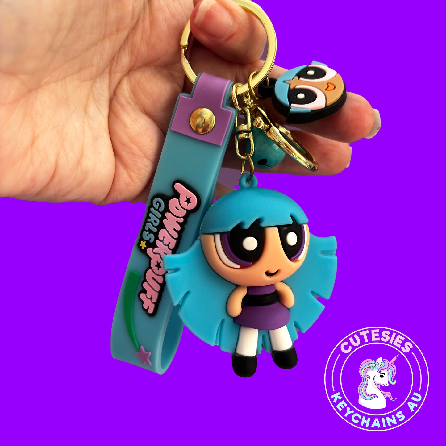 Cute power puff girl keychain, gift for girl, character keychain, power puff girl blue, girls keychain