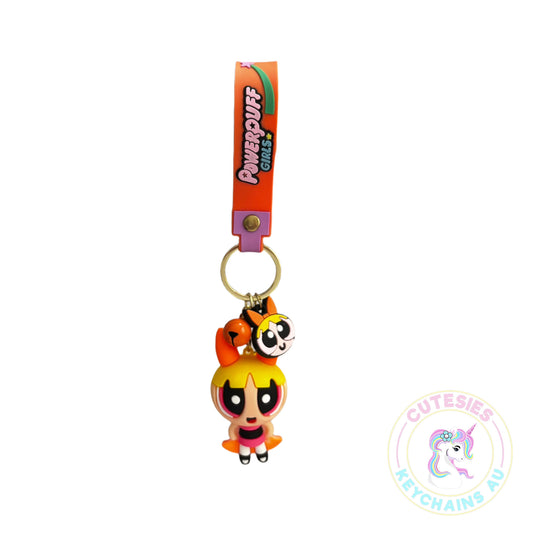 Cute power puff girl keychain, gift for girl, character keychain, power puff girl orange, girls keychain