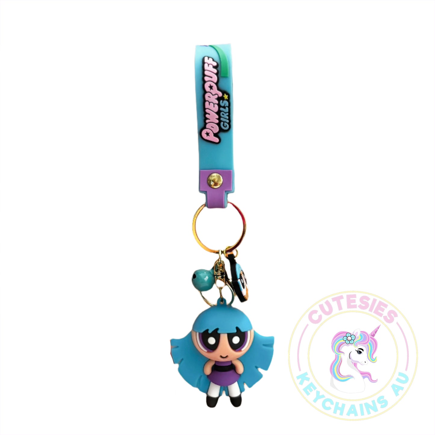 Cute power puff girl keychain, gift for girl, character keychain, power puff girl blue, girls keychain