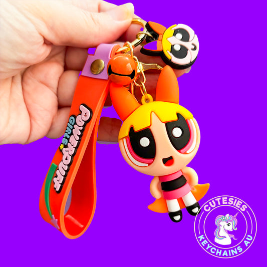 Cute power puff girl keychain, gift for girl, character keychain, power puff girl orange, girls keychain