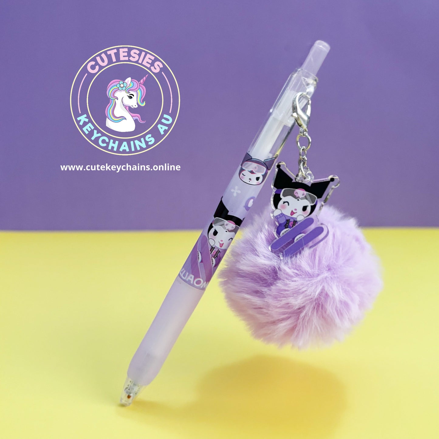 Kuromi pen with purple pompom 