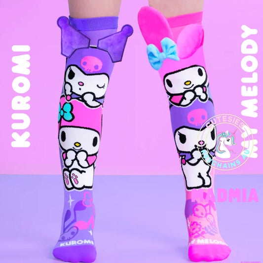 Kuromi and My Melody Socks - Toddler and Adult -Sanrio socks, kuromi socks, my melody socks, knee high socks, kawaii socks