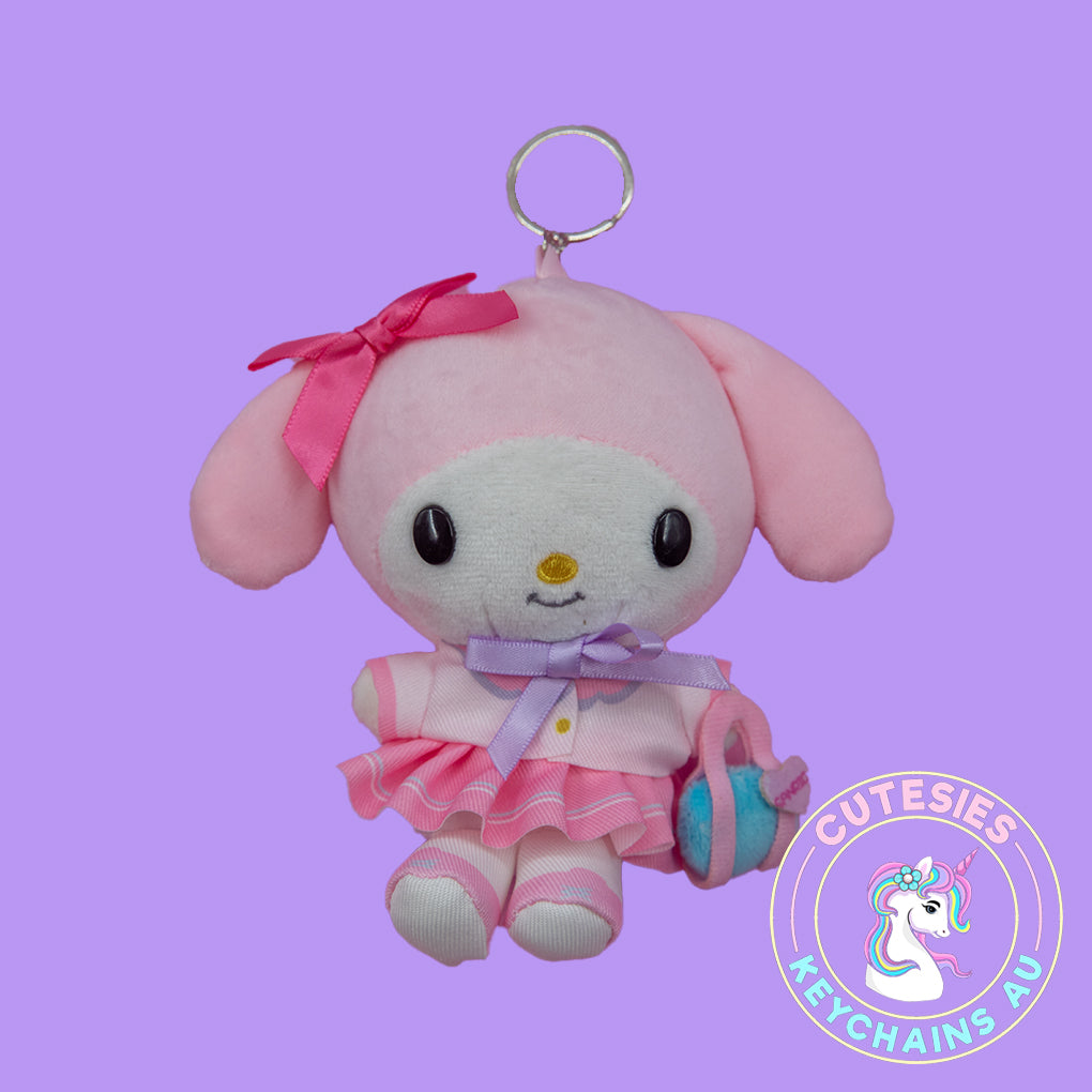 Cute Plush My Melody  Keychain - cute plush keychain, kawaii Sanrio keychain, pastel pink keyring, My Melody bag charm, kawaii gift idea, plush My Melody accessory, Sanrio merch Australia