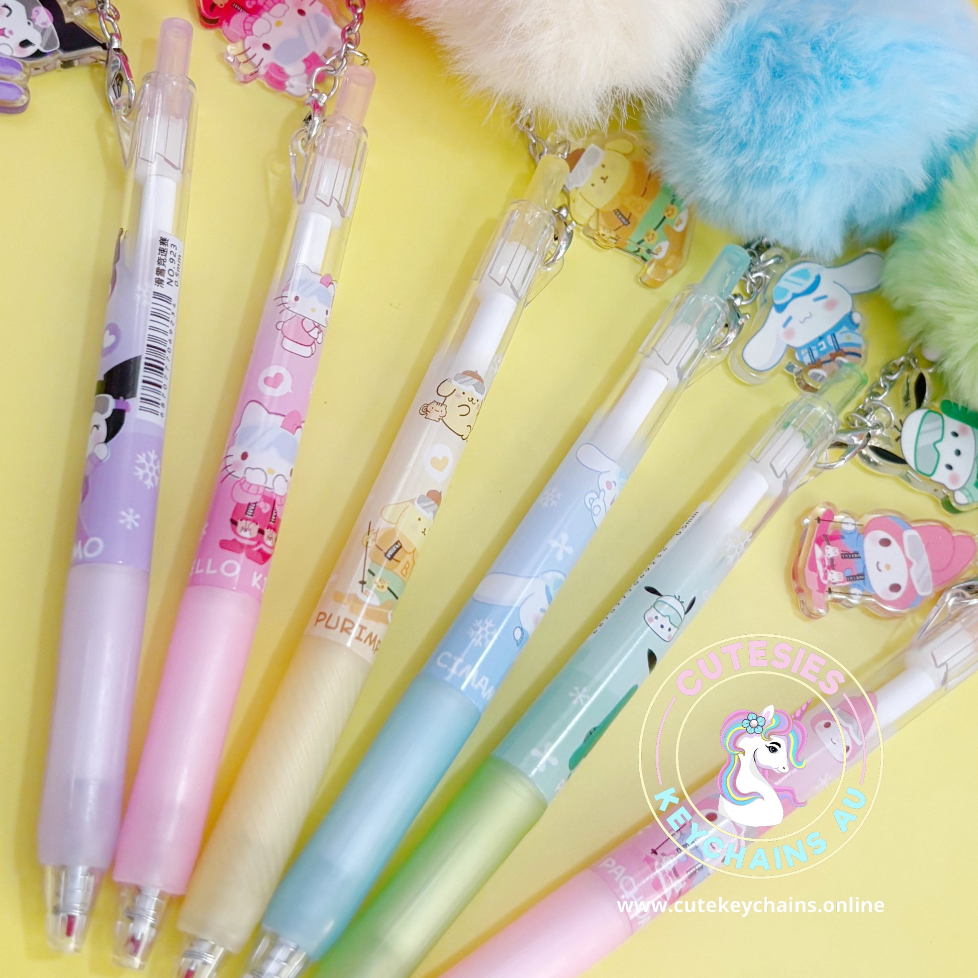 Set of 6 hello kitty and frends keychain pens in different designs