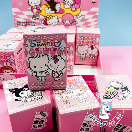 Cute Blind Box Keychains - Sanrio blind boxes, Sanrio keyrings, Sanrio mystery box, kawaii keychains, Hello Kitty blind box, Cinnamoroll keyring, Kuromi keychain, My Melody surprise box, cute Sanrio collectibles, pink Sanrio gifts, kawaii surprise box.