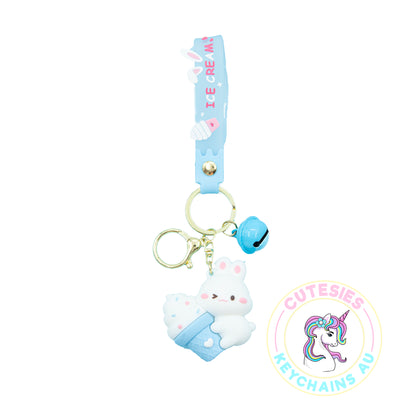 Cute Blue Easter Bunny Keychain - 3d Keychain, Key Chain for Women, Key Chain for kids, Gifts for girl keychain, kawaii