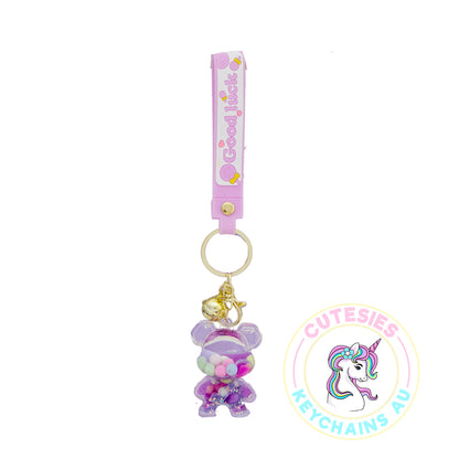 Cute Quicksand Bear Keychain (Purple) - 3d acrylic Keychain, Oil drip keychain, liquid keychain, Floating quicksand Keychain