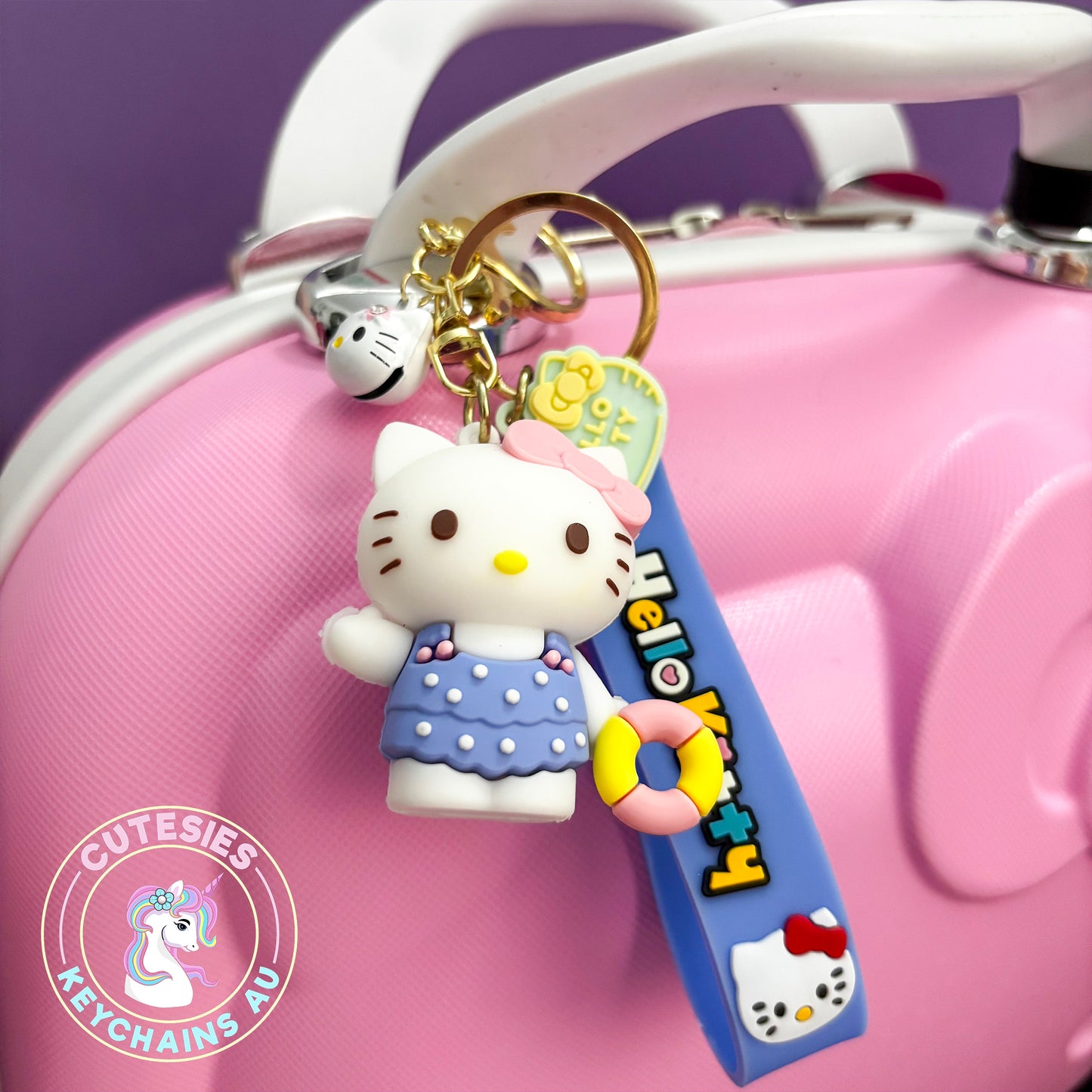 Cute Swimming Hello Kitty Keychain, Purple Keychain, keychain for girl, gift for girl, keychain for Bag