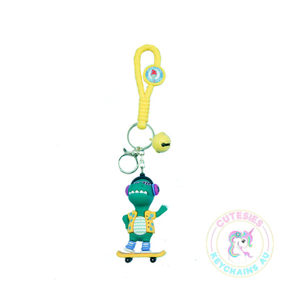 Cute Dinosaur Skating Keychain - 3d keychain, creative dinosaur keychain, cute gift for boys, cute keychain for boys schoolbag