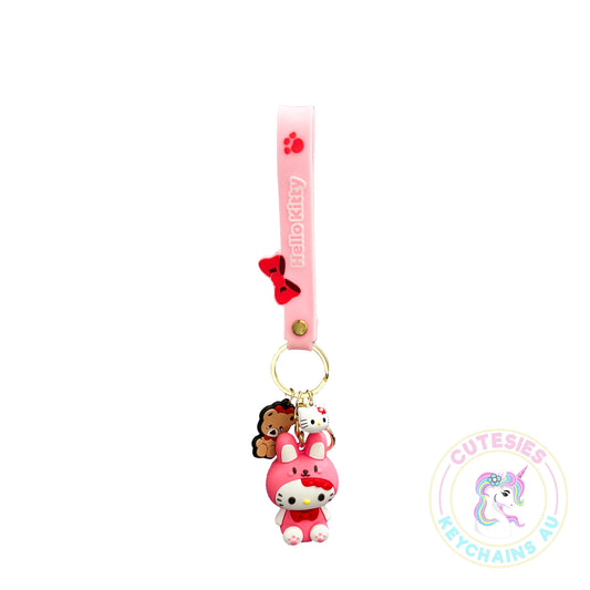 Cute Hello Kitty in Pyjamas Dressed as My Melody Keychain, 3d keychain, preppy keychain, Kawaii Lover