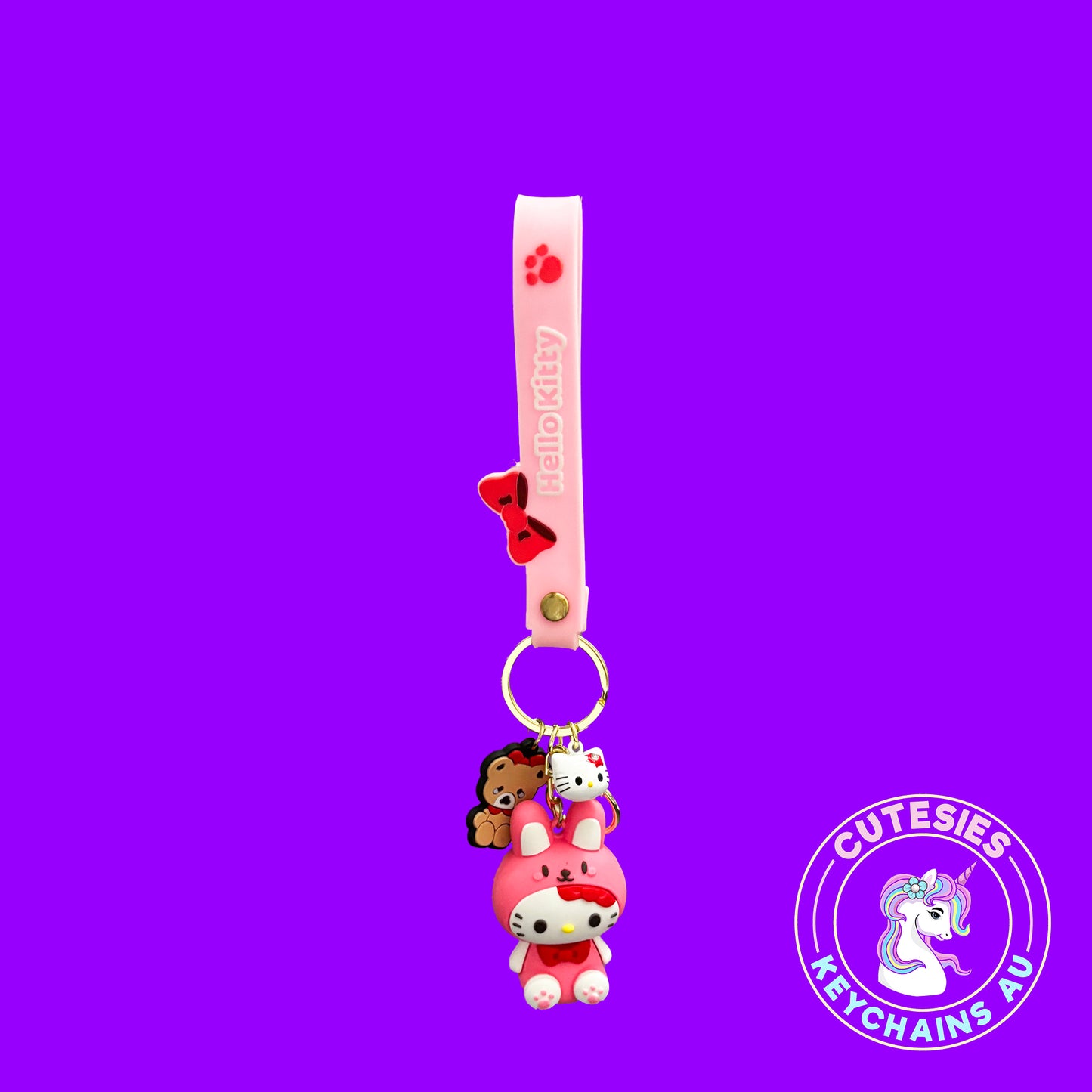 Cute Hello Kitty in Pyjamas Dressed as My Melody Keychain, 3d keychain, preppy keychain, Kawaii Lover