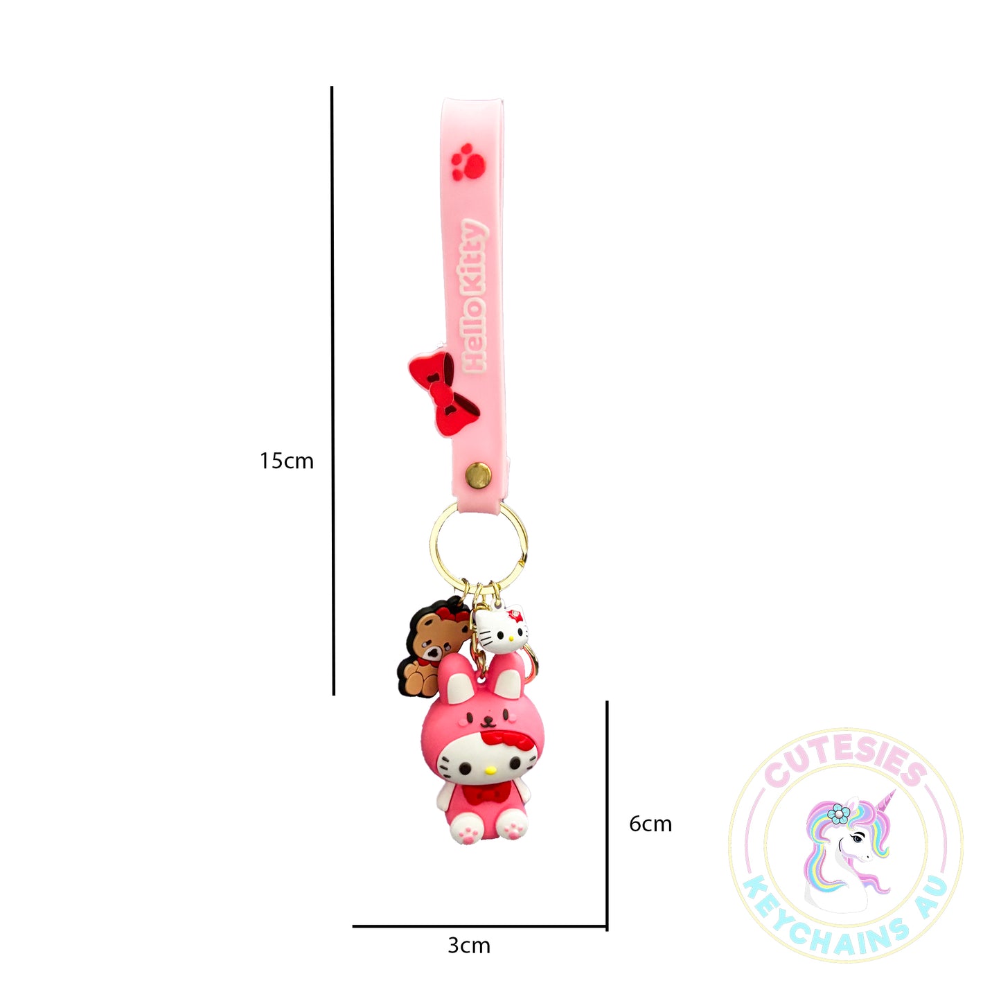 Cute Hello Kitty in Pyjamas Dressed as My Melody Keychain, 3d keychain, preppy keychain, Kawaii Lover