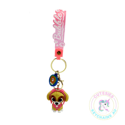 Dog with pink outfit Keychain - Dog lover keychain, paw patrol keychain, gift for girl, keychain for bag, Australian Keychain