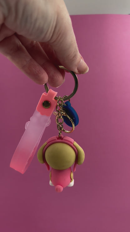 Dog with pink outfit Keychain - Dog lover keychain, paw patrol keychain, gift for girl, keychain for bag, Australian Keychain
