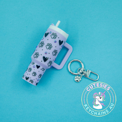Mini tumbler Lip Balm Holder Keychain (paw print bling)) - Standard Edition